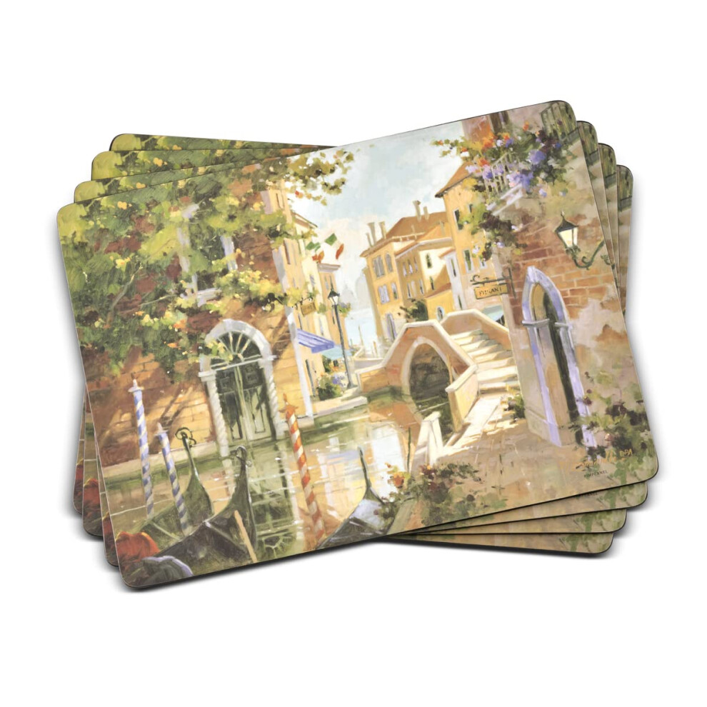 Pimpernel Venetian Scenes Collection Placemats | Set of 4 | Heat Resistant Mats | Cork-Backed Board | Hard Placemat Set for Dining Table | Measures 15