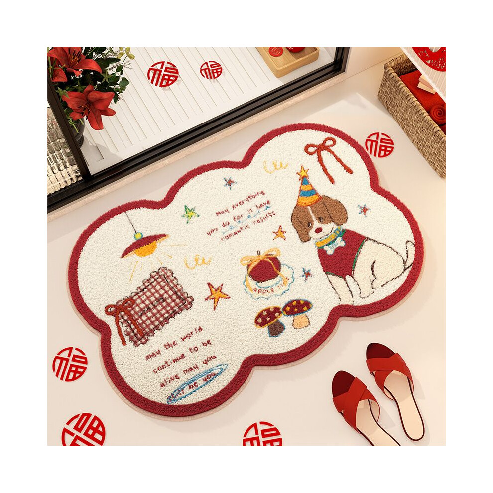 (801070R, 120x180cm47.2x70.8in) Red festive cartoon cute imitation cashmere foot pad ground door soft carpet