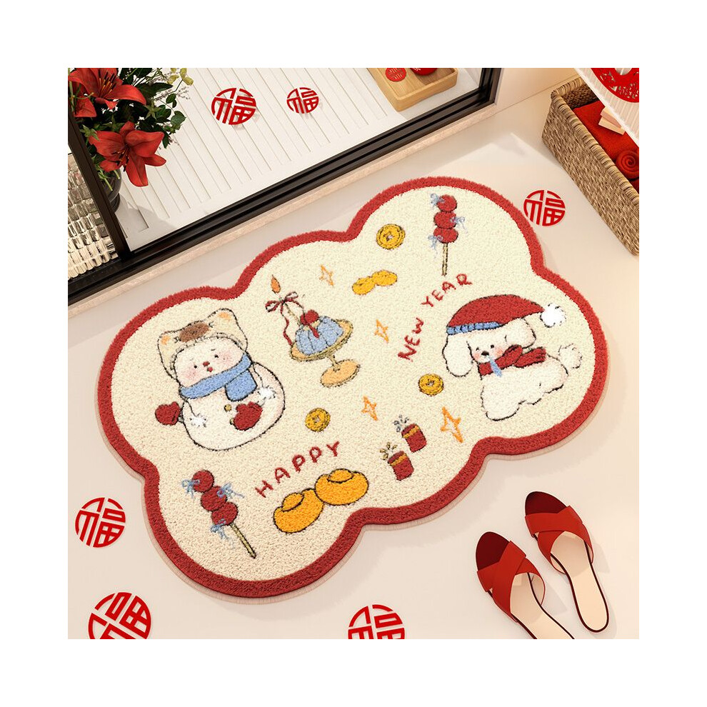 (801071R, 120x180cm47.2x70.8in) Red festive cartoon cute imitation cashmere foot pad ground door soft carpet