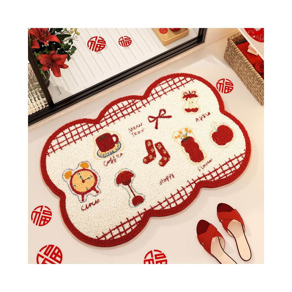 (801072R, 120x180cm47.2x70.8in) Red festive cartoon cute imitation cashmere foot pad ground door soft carpet