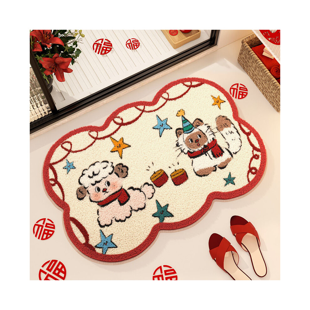 (801073R, 120x180cm47.2x70.8in) Red festive cartoon cute imitation cashmere foot pad ground door soft carpet