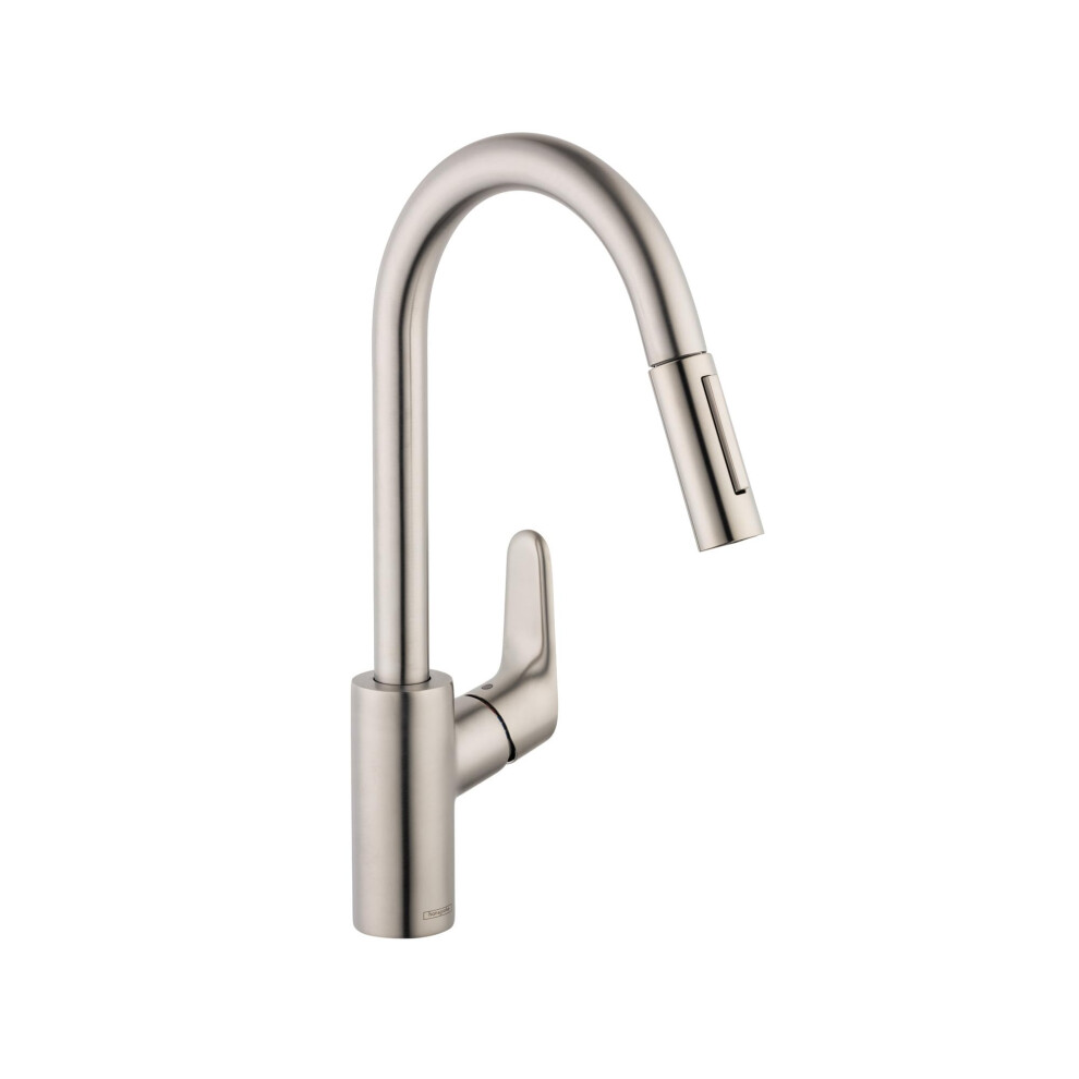 hansgrohe Focus Stainless Steel High Arc Kitchen Faucet  Kitchen Faucets with Pull Down Sprayer  Faucet for Kitchen Sink  Magnetic Docking Spray Head