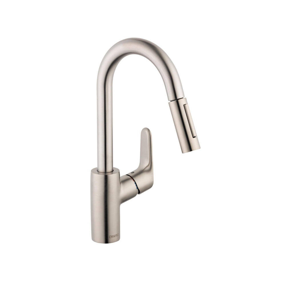 hansgrohe Focus Stainless Steel Bar Kitchen Faucet  Kitchen Faucets with Pull Down Sprayer  Faucet for Kitchen Sink  Magnetic Docking Spray Head  Stai