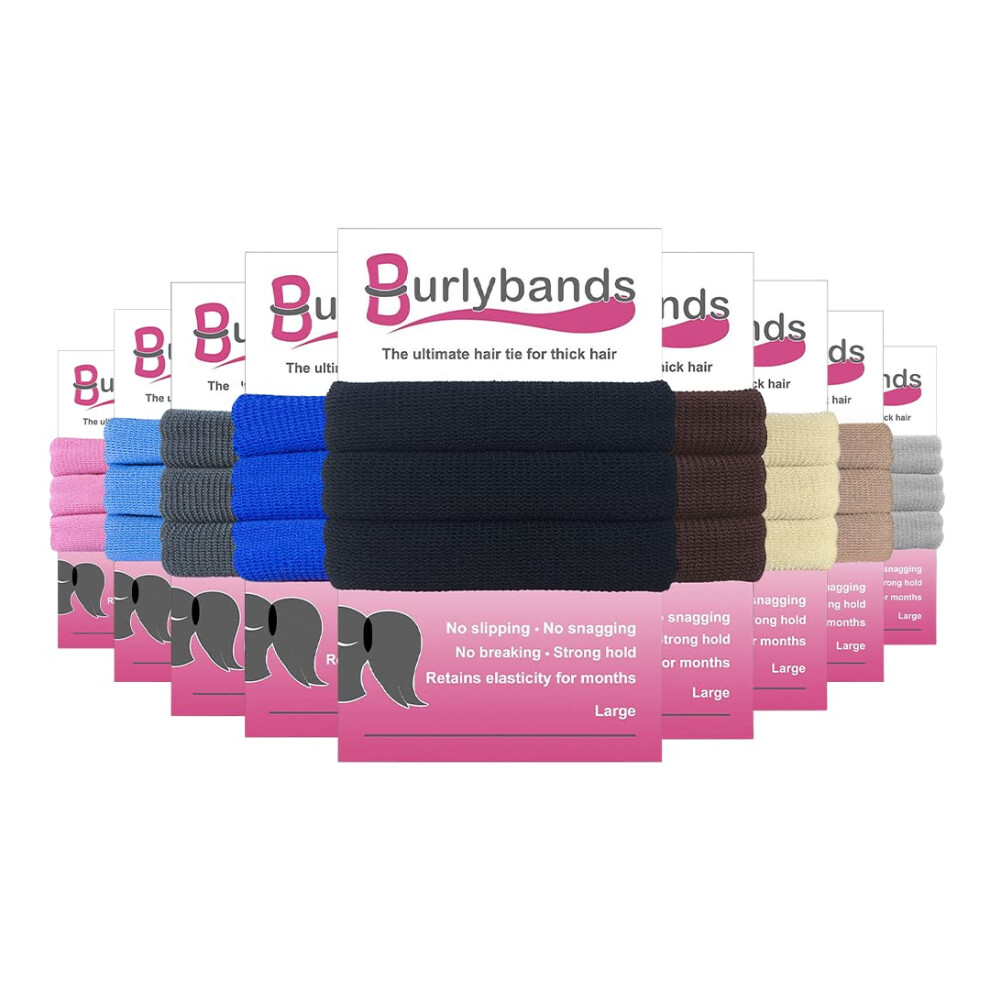 Burlybands - The Ultimate Hair Ties For Thick Heavy Or Curly Hair. No Slipping Snagging Breaking Or Stretching Out. Heavy Duty Seamless Ponytail Holders For Thick Hair (Black, Large, One 3 Pack)-image