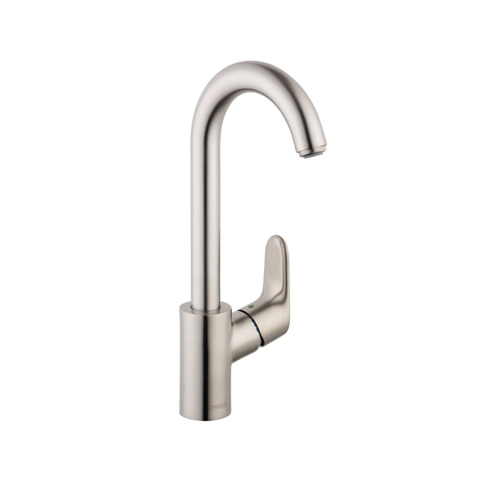 hansgrohe Focus Stainless Steel Bar Kitchen Faucet  Bar Sink Faucet Single Hole  Faucet for Kitchen Sink  Stainless Steel Optic 04507801