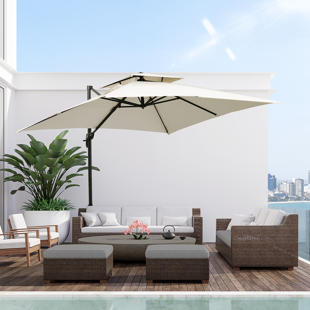 Outsunny 360 Cantilever Parasol Roma Umbrella w/ Base Weights, Beige