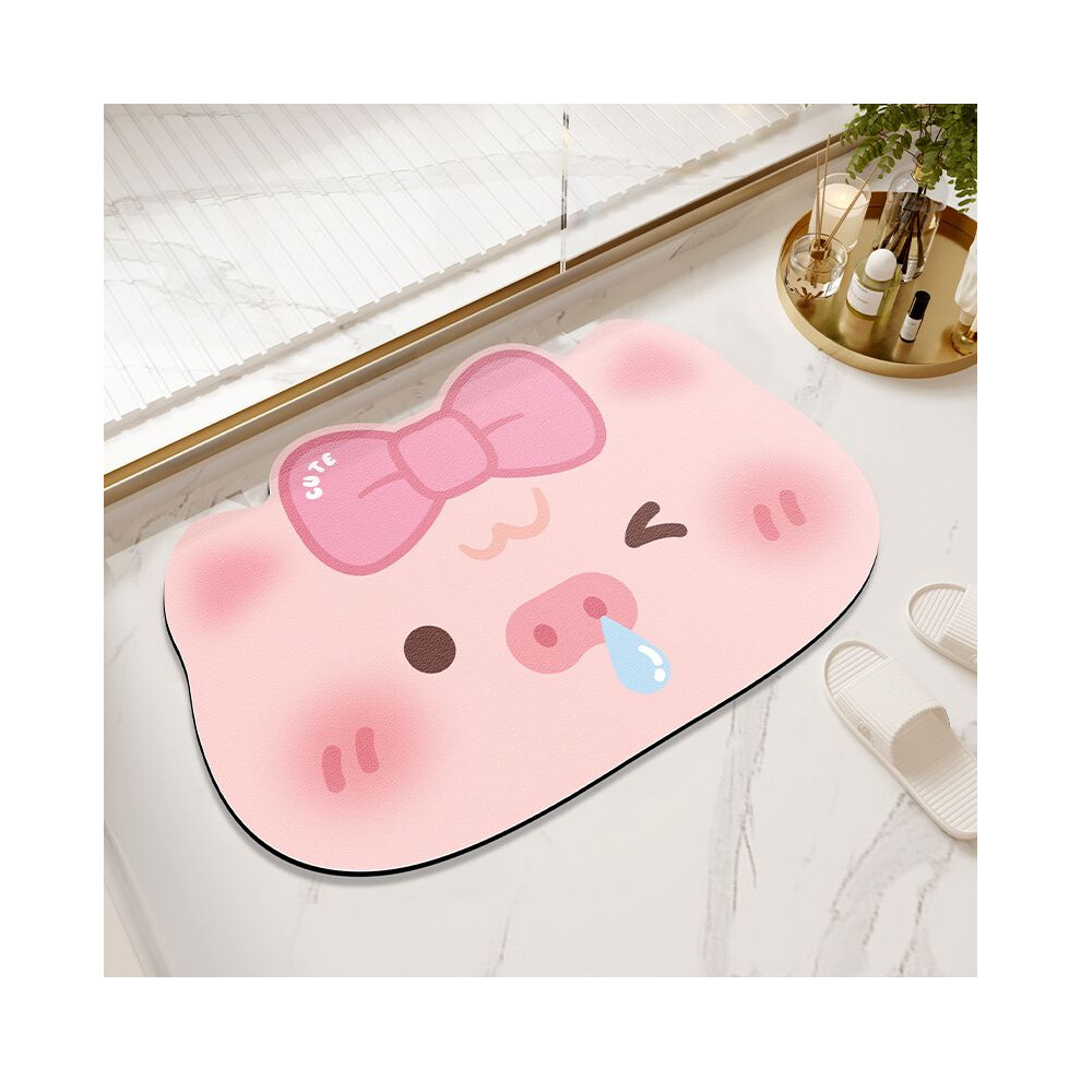 (Baby pig, 50x80cm19.7x31.5in) Diatom mud absorbent pad cartoon pig pad quick-drying foot pad at the bathroom door
