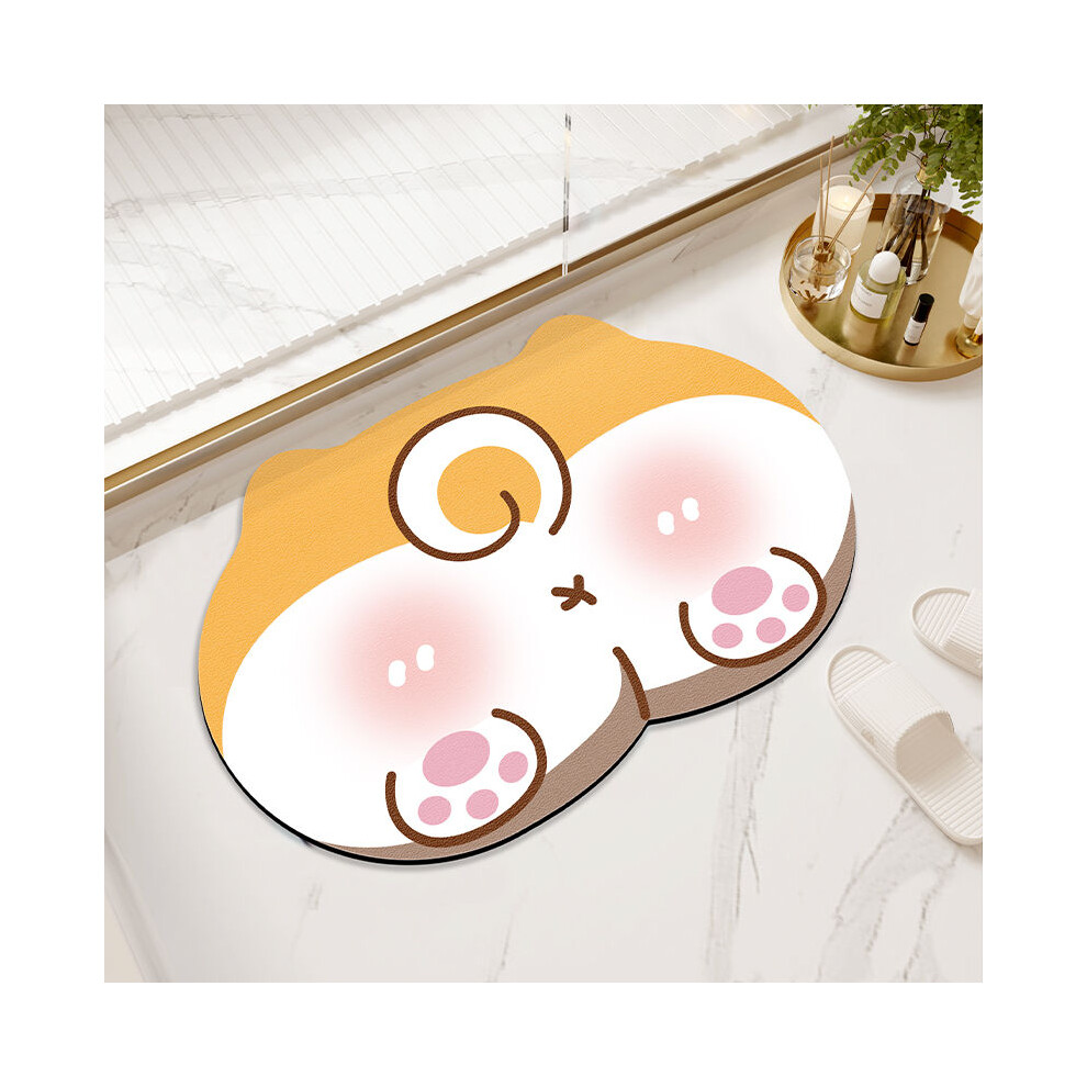 (Corgi ass, 40x60cm15.7x23.6in) Diatom mud absorbent pad cartoon pig pad quick-drying foot pad at the bathroom door