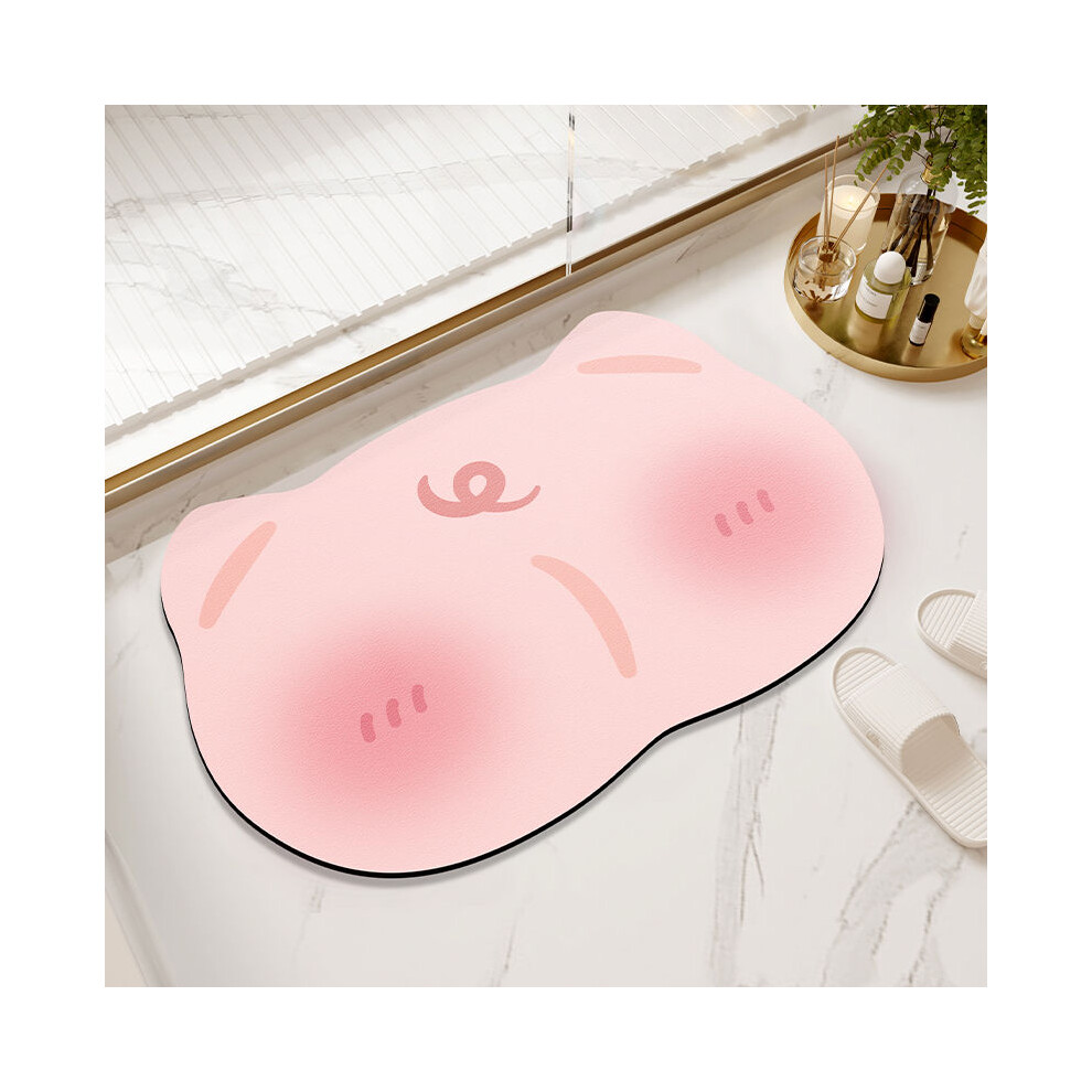 (Pig ass, 50x80cm19.7x31.5in) Diatom mud absorbent pad cartoon pig pad quick-drying foot pad at the bathroom door