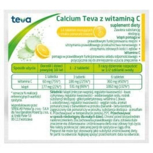 CALCIUM TEVA with vitamin C-14effervescent tablets