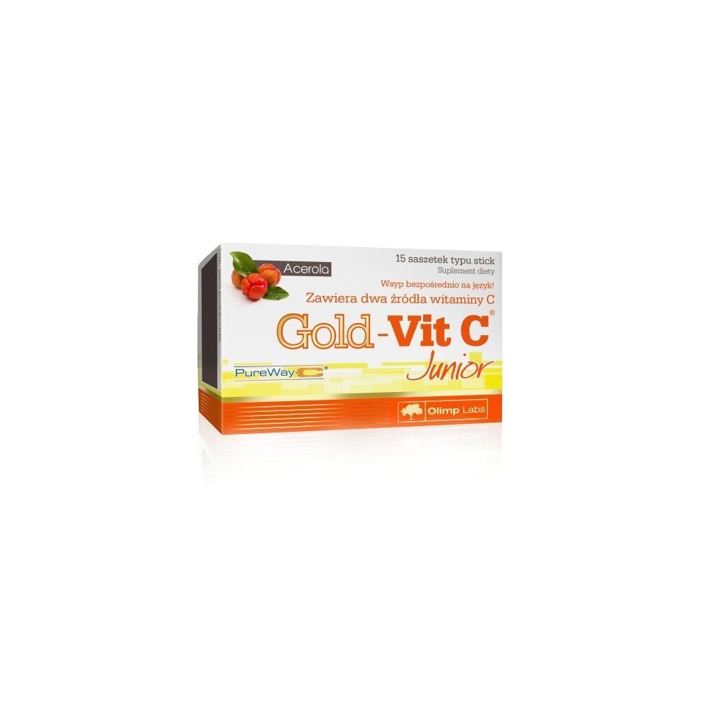 Olimp Laboratories Gold Olimp -Vit C Junior Malinowy - Wit. C Z Aceroli, Pureway-C, Dla Dzieci 3+, 15 Saszetek
