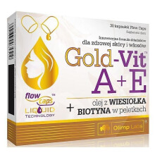 Olimp Gold-Vit A+E z wiesiołkiem i biotyną - 30 kapsułek, Flow Caps, wspiera skórę, włosy i wzrok