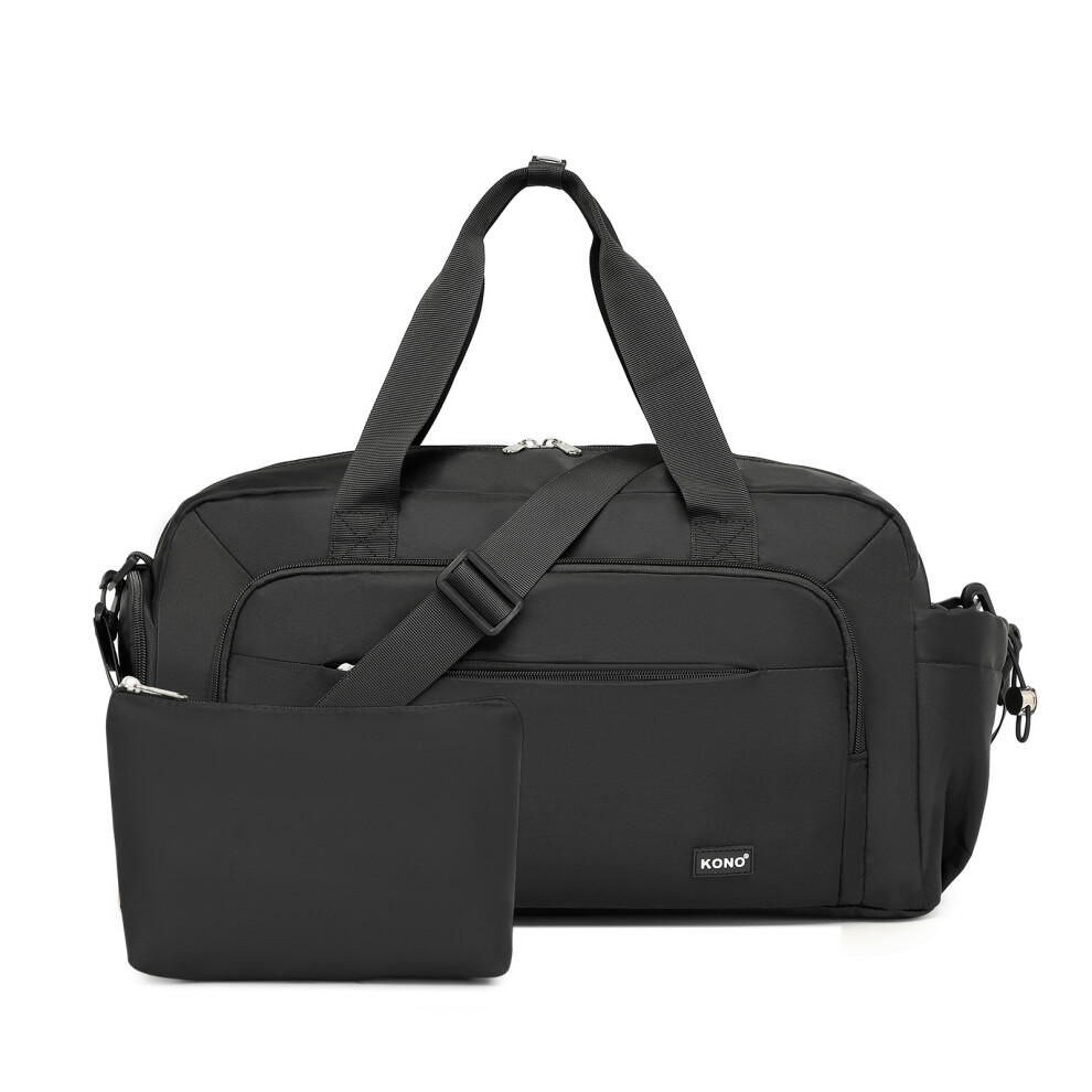 (Black) Two-Piece Set Multi-Compartment Travel Weekend Bag With Show Compartment And Cosmetic Pouch