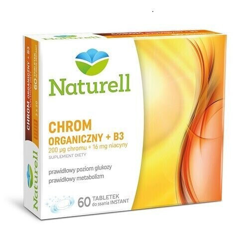 Naturell Chrom organiczny + B3, 60 tabletek do ssania – suplement diety z chromem i witaminą B3
