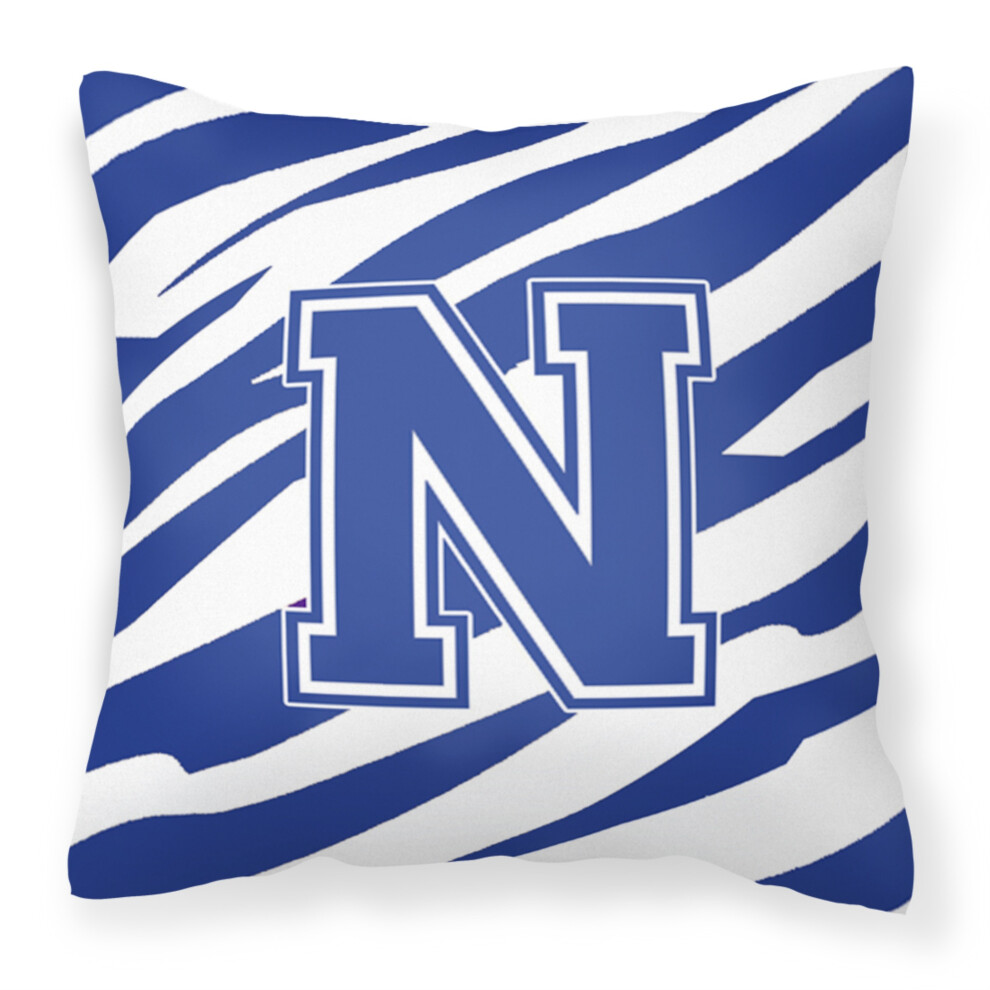 Coussin Grand Format Multicolore Rayures Tigr Es Bleu Et Blanc, Monogramme N, Caroline's Treasures CJ1034-NPW1414-image