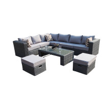 YAKOE 50020 Papaver Conservatory Modular 9 Seater Rattan Corner Garden Sofa Furniture Set - Cinzento