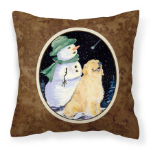Caroline's Treasures SS8577PW1414 Golden Retriever with Snowman in Green Hat Pillow Large Multicolor