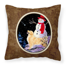 Caroline's Treasures SS8579PW1414 Golden Retriever with Snowman in red Hat Pillow  Large  Multicolor