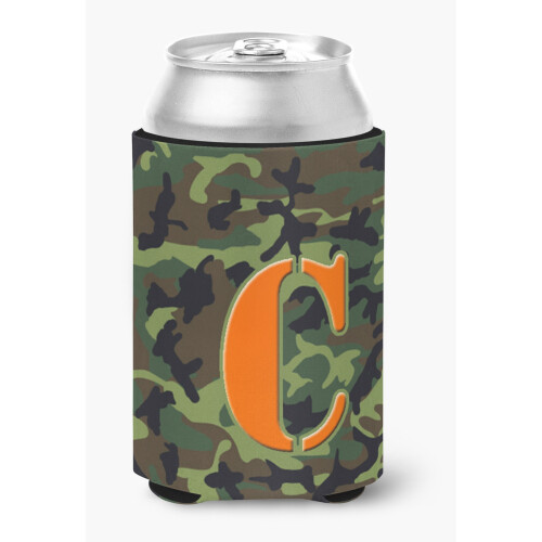 Letter C Initial Monogram - Camo Green Can or Bottle Beverage Insulator Hugger