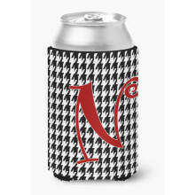 Letter N Initial Monogram - Houndstooth Black Can or Bottle Beverage Insulator Hugger