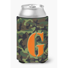 Letter G Initial Monogram - Camo Green Can or Bottle Beverage Insulator Hugger
