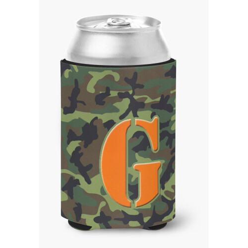 Letter G Initial Monogram - Camo Green Can or Bottle Beverage Insulator Hugger