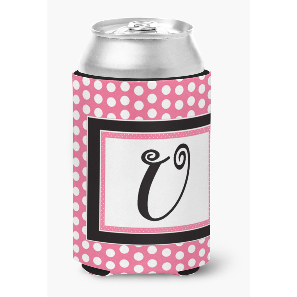 Monograma Inicial De La Letra U - Aislante Para Latas O Botellas De Bebidas Con Lunares Rosas Y Negros-image