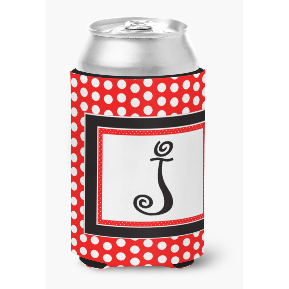 Lettera J Monogramma Iniziale - Isolante Per Bevande In Lattina O Bottiglia A Pois Rossi E Neri-image