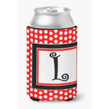 Letter L Initial Monogram - Red Black Polka Dots Can or Bottle Beverage Insulator Hugger
