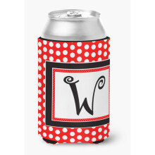 Bokstav W Initialt Monogram - Rda Svarta Polka Dots Burk eller flaska Dryckesisolator Hugger