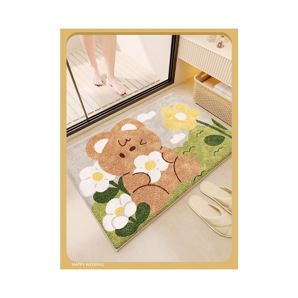 (Sunny Bear, 60x90cm23.6x35.4in) Cartoon imitation cashmere bathroom floor mat door mat