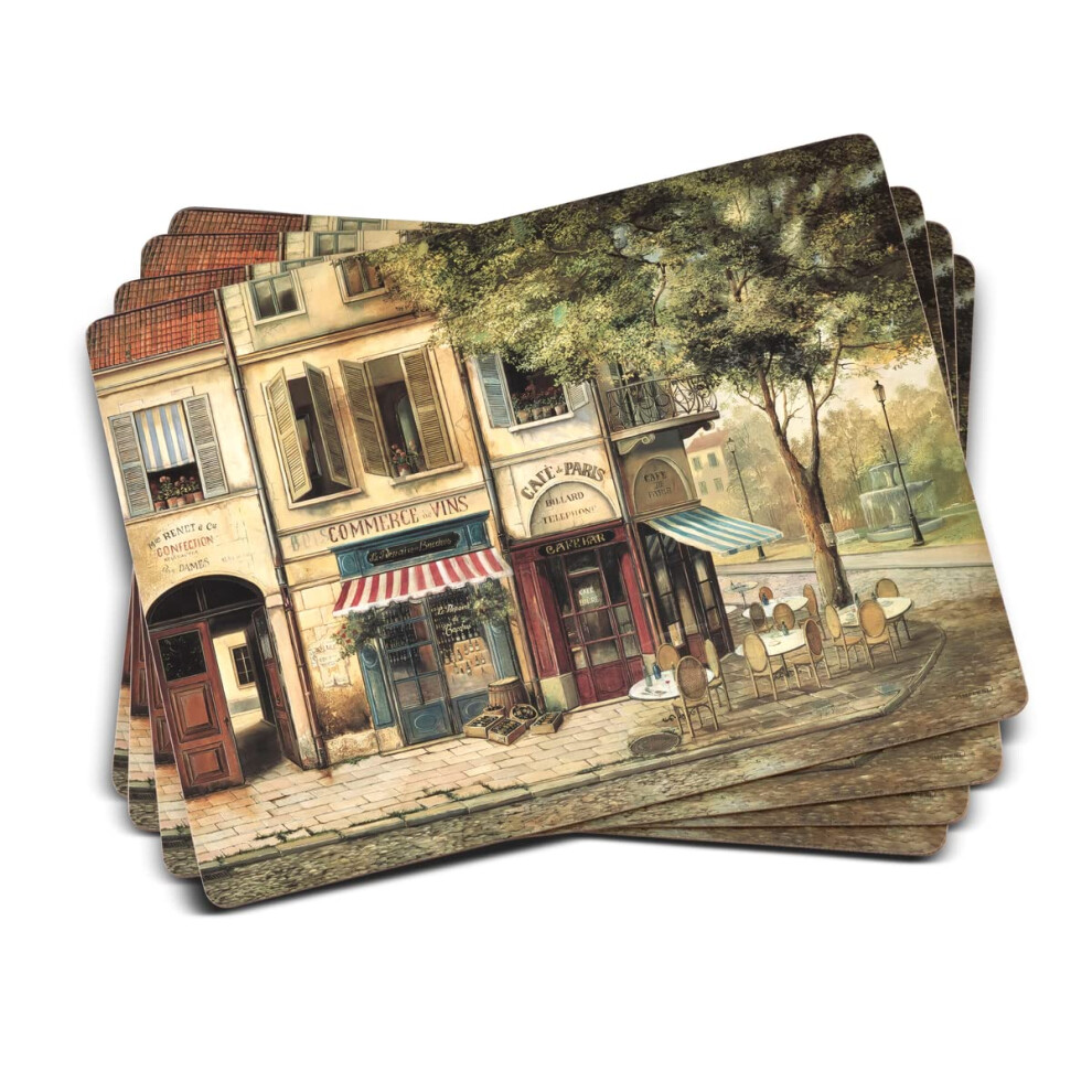 Pimpernel Parisian Scenes Collection Placemats | Set of 4 | Heat Resistant Mats | Cork-Backed Board | Hard Placemat Set for Dining Table | Measures 15