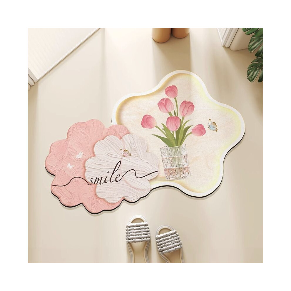 (Pink flowers, 80x120cm31.5x47.2in) Absorbent quick-drying floor mat soft diatom mud toilet bathroom kitchen entrance door non-slip mat carpet bathroo