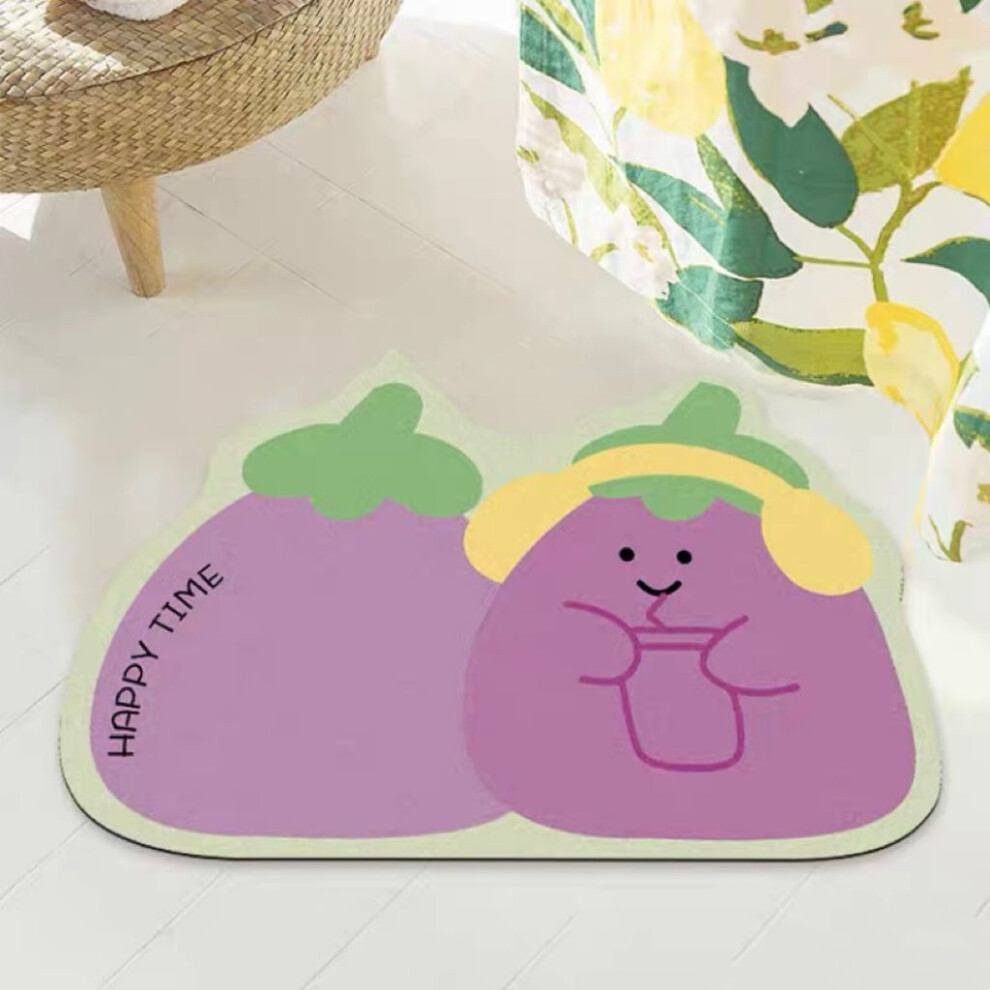 ( Earphones, 40X60cm15.7x23.6in) Cartoon Special-Shaped Bathroom Absorbent Floor Mat, Diatom Mud, Bathroom Floor Mat, Door Eggplant