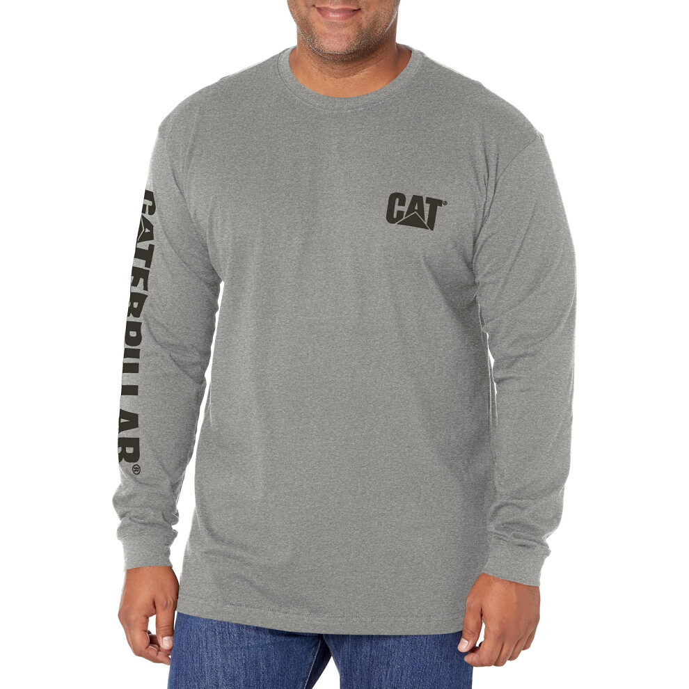 Caterpillar Men's Trademark Banner Long Sleeve Tee Shirts with Center Back Neck Wire Management Loop and CAT Logo  Dark Heather Grey  Large Tall