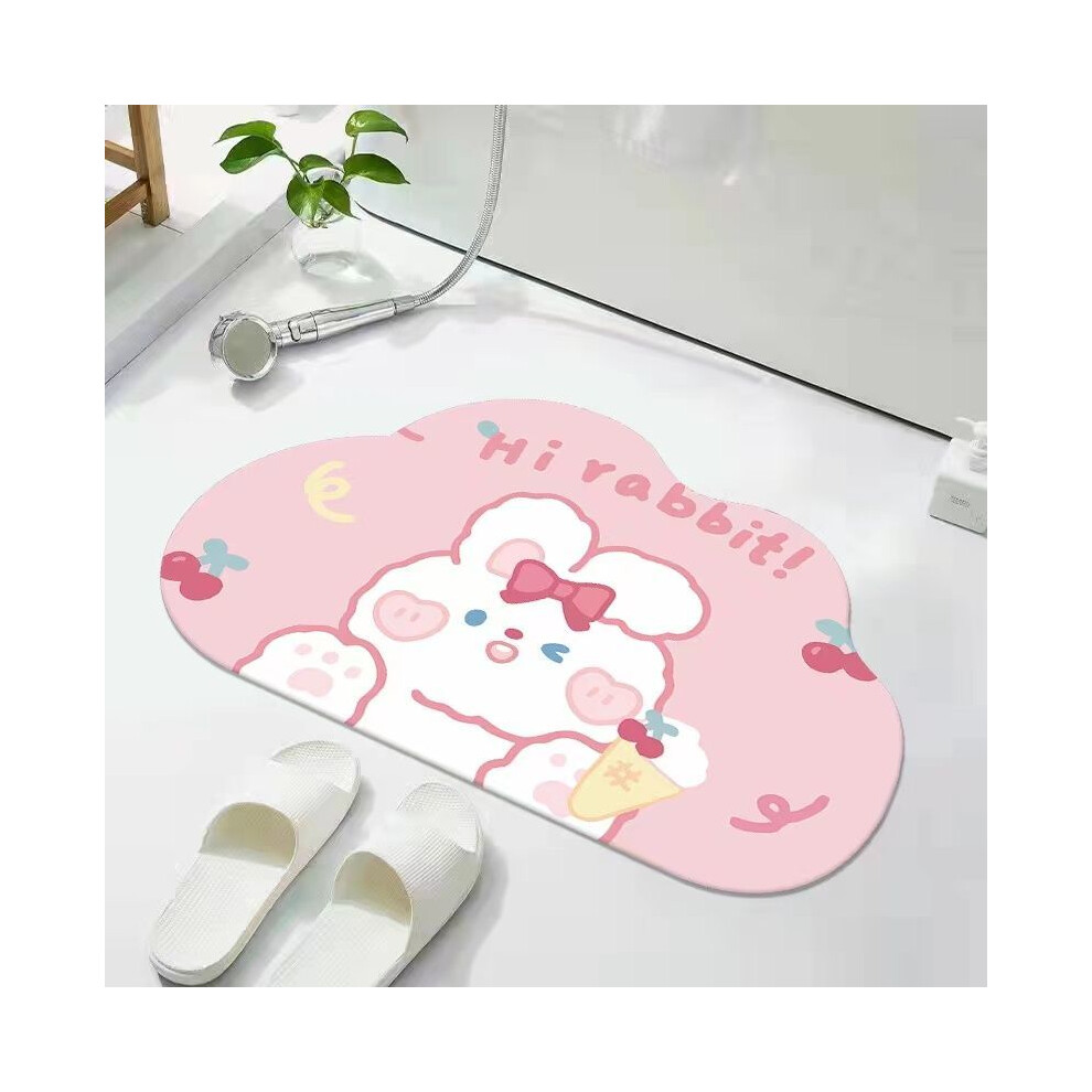 ( Rabbit, 60X90cm23.6x35.4in) Cartoon Diatom Mud Cloud Toilet Bathroom Starter Mat Household Toilet Foot Mat Pink