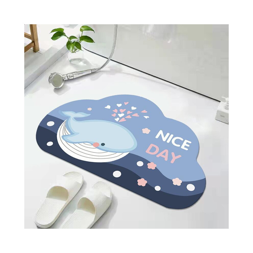 ( Whale, 40X60cm15.7x23.6in) Cartoon Diatom Mud Cloud Toilet Bathroom Starter Mat Household Toilet Foot Mat Blue