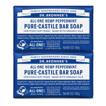 Dr. Bronner's - Pure-Castile Bar Soap Peppermint 5 ounce 2-Pack - Made with Organic Oils For Face Body and Hair Gentle and Moisturizing Biodegra