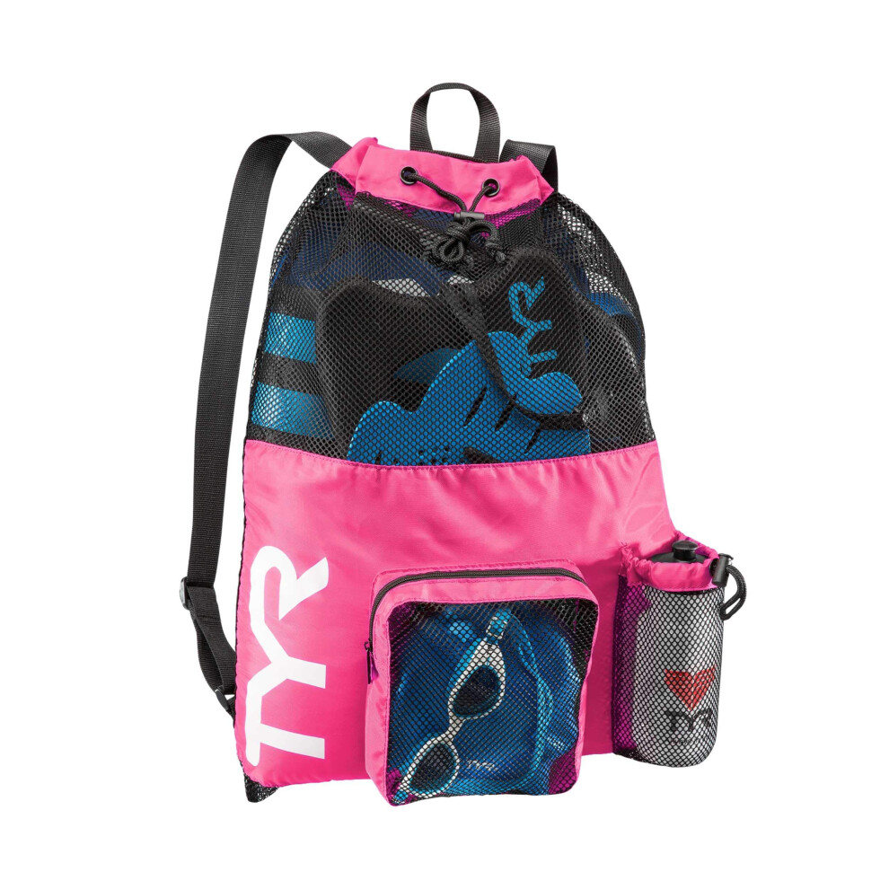 TYR Big Mesh Mummy Backpack For Wet Swimming  Gym  and Workout Gear   Pink