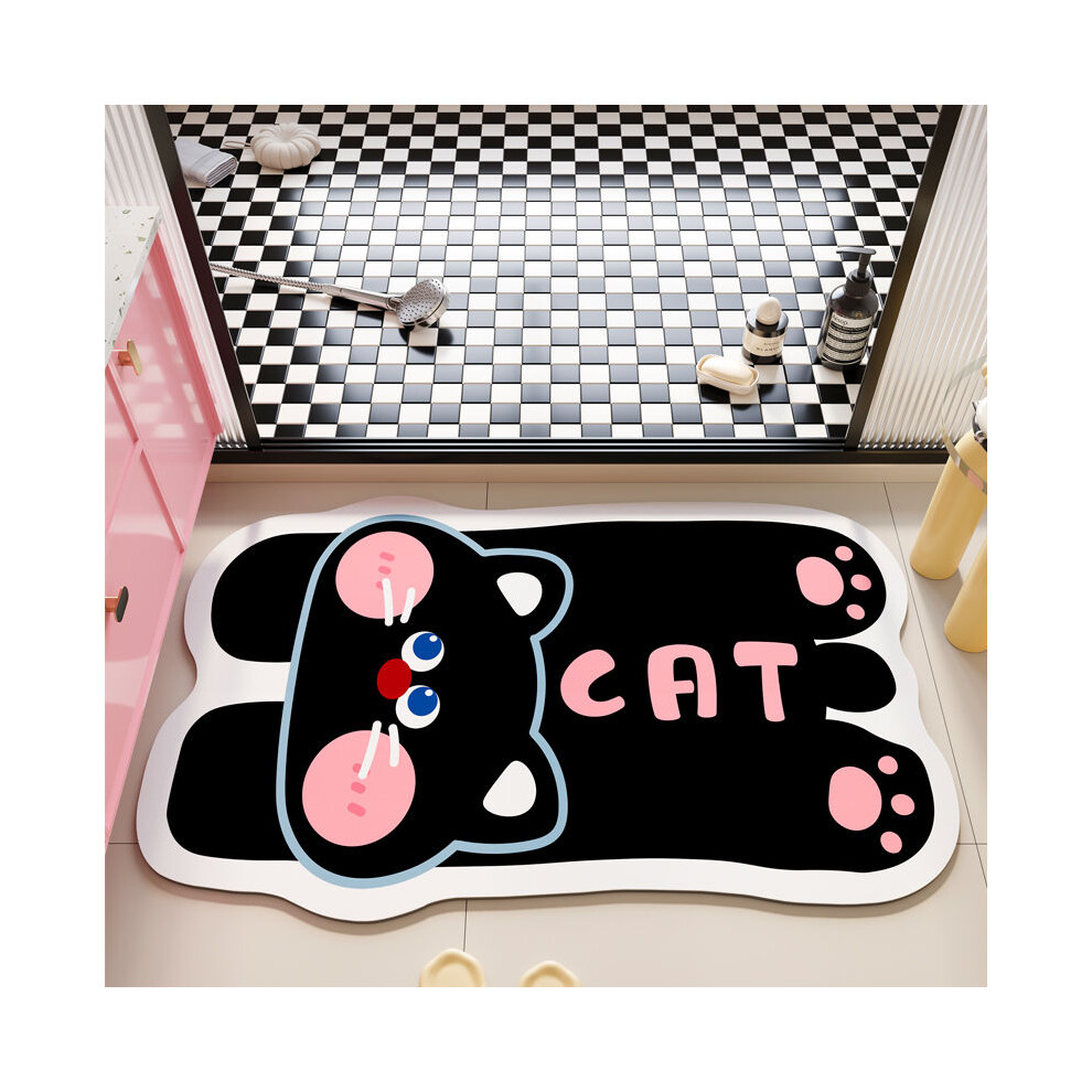 (Cute Meow, 60X90cm23.6x35.4in) Toilet Bathroom Floor Mat Can Be Cut Diatom Mud Absorbent Mat Household Non-Slip Mat Black
