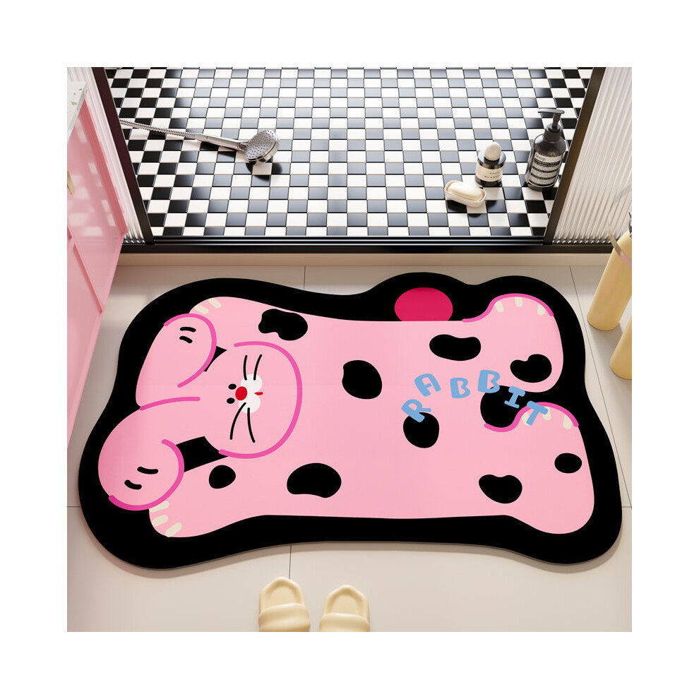 (Rose Rabbit, 60X90cm23.6x35.4in) Toilet Bathroom Floor Mat Can Be Cut Diatom Mud Absorbent Mat Household Non-Slip Mat Red