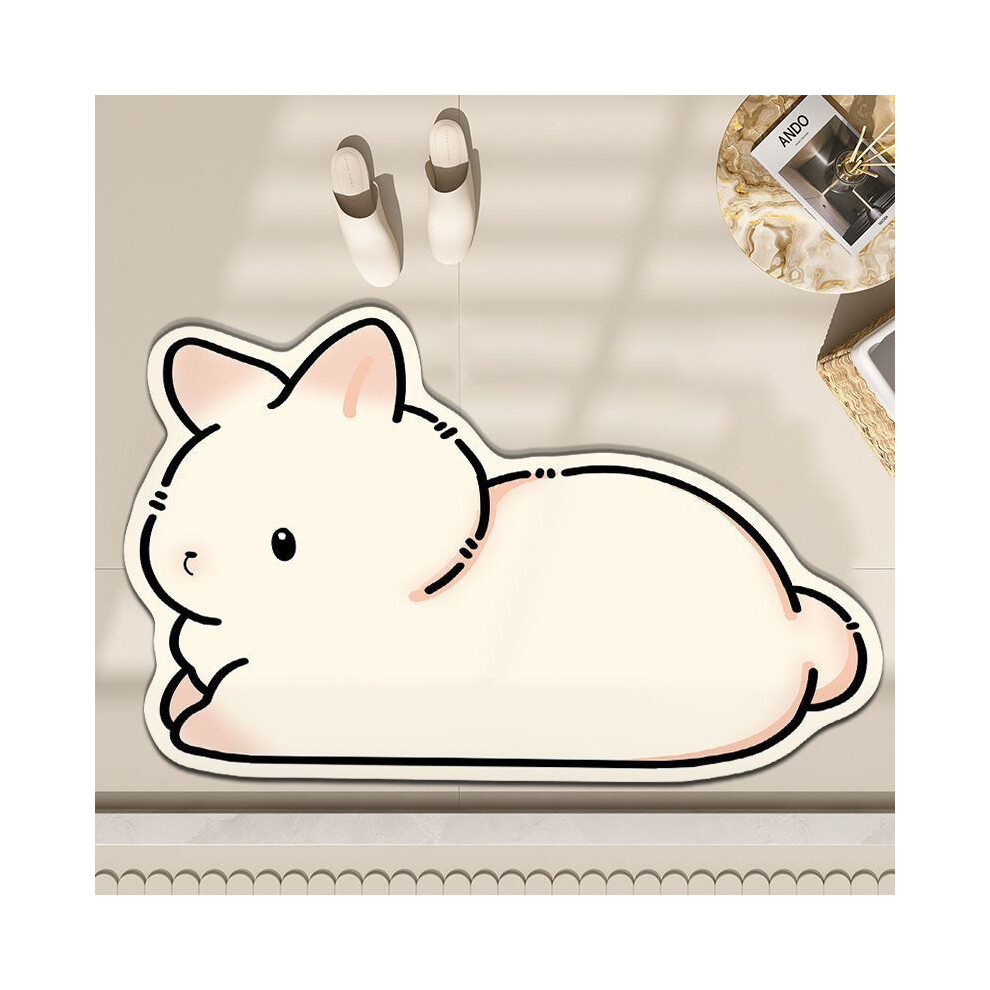 (cute white rabbit, 80x120cm31.5x47.2in) Bathroom toilet sink cute cartoon diatom mud absorbent non-slip foot mat floor mat