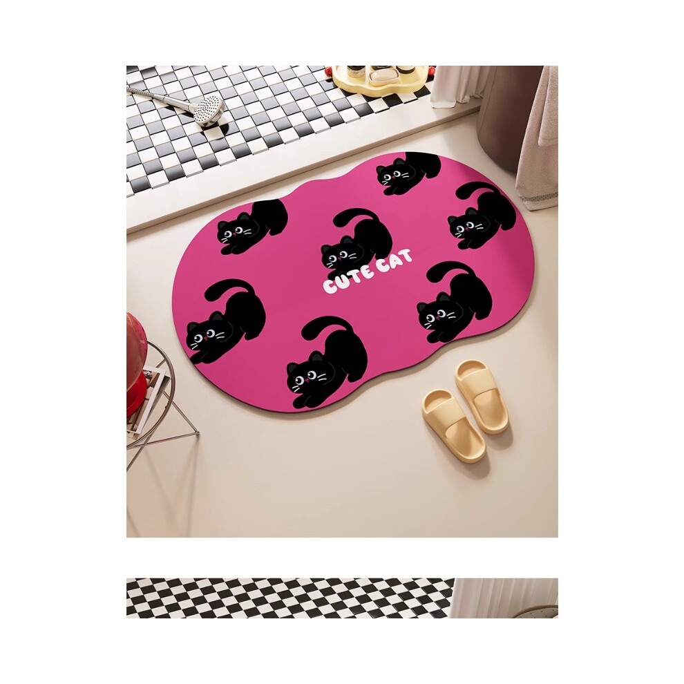 (Rose cat, 40x60cm15.7x23.6in ) Diatom mud absorbent non-slip pad at the door of the bathroom