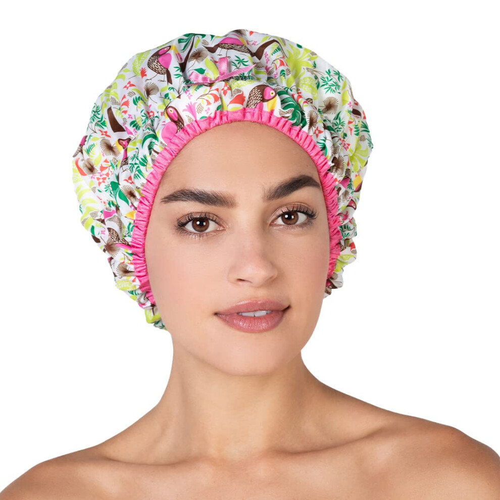 Betty Dain Reusable Shower Cap & Bath Cap & Lined Oversized Waterproof Shower Caps Large Designed For All Hair Lengths With Peva Lining & Elastic Band Stretch H