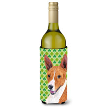 Basenji St. Patrick's Day Shamrock Portrtt Vinflaska Dryckesisolator Dryckesisolator Hugger