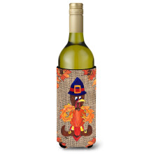 Thanksgiving Turkiet Fleur de lis p? Faux Burlap vinflaska Dryckesisolator Dryckesisolator Hugger