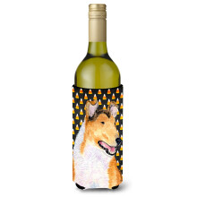 Collie Glat Candy Corn Halloween Portr?t Vinflaske Drik Isolator Drik Isolator Hugger