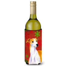 Whippet r?de og gr?nne snefnug Julevinflaske Drikisolator Drikisolator Hugger