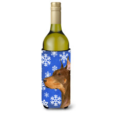 Doberman Winter Snowflakes Holiday Vinflaske Beverage Insulator Beverage Insulator Hugger SS4606LITERK