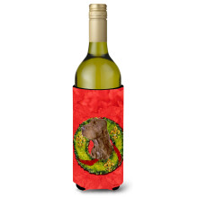 Field Spaniel Cristmas Wreath Vinflaske Beverage Insulator Beverage Insulator Hugger